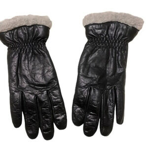 Black leather gloves with olefin lining